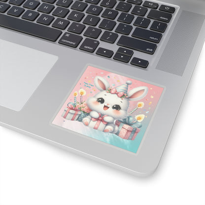 Cute Bunny Happy Birthday Kiss-Cut Sticker-My Bright Side Clothing