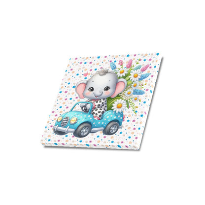 Cute colourful Flower Baby Elephant in a toy car graphic Canvas Print 16"x16"-My Bight Side Clothing