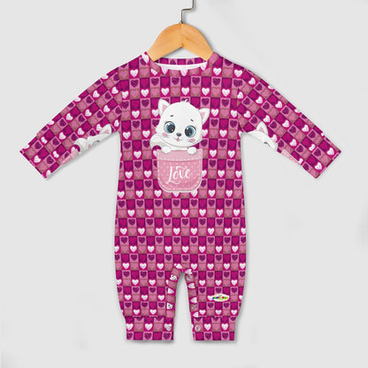 Cute Heart Pattern Love Baby Kitten Pocket Friend Baby Romper-My Bright Side Clothing