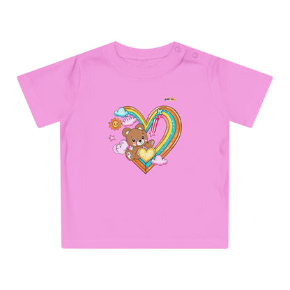 Cute Rainbow Heart Teddy Bear Graphic Baby T-Shirt-mybrigtsideclothing.com