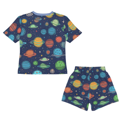 Toddler Boys Short Pajama Set Space & Planets Navy