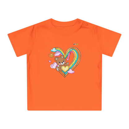 Cute Rainbow Heart Teddy Bear Graphic Baby T-Shirt-mybrigtsideclothing.com