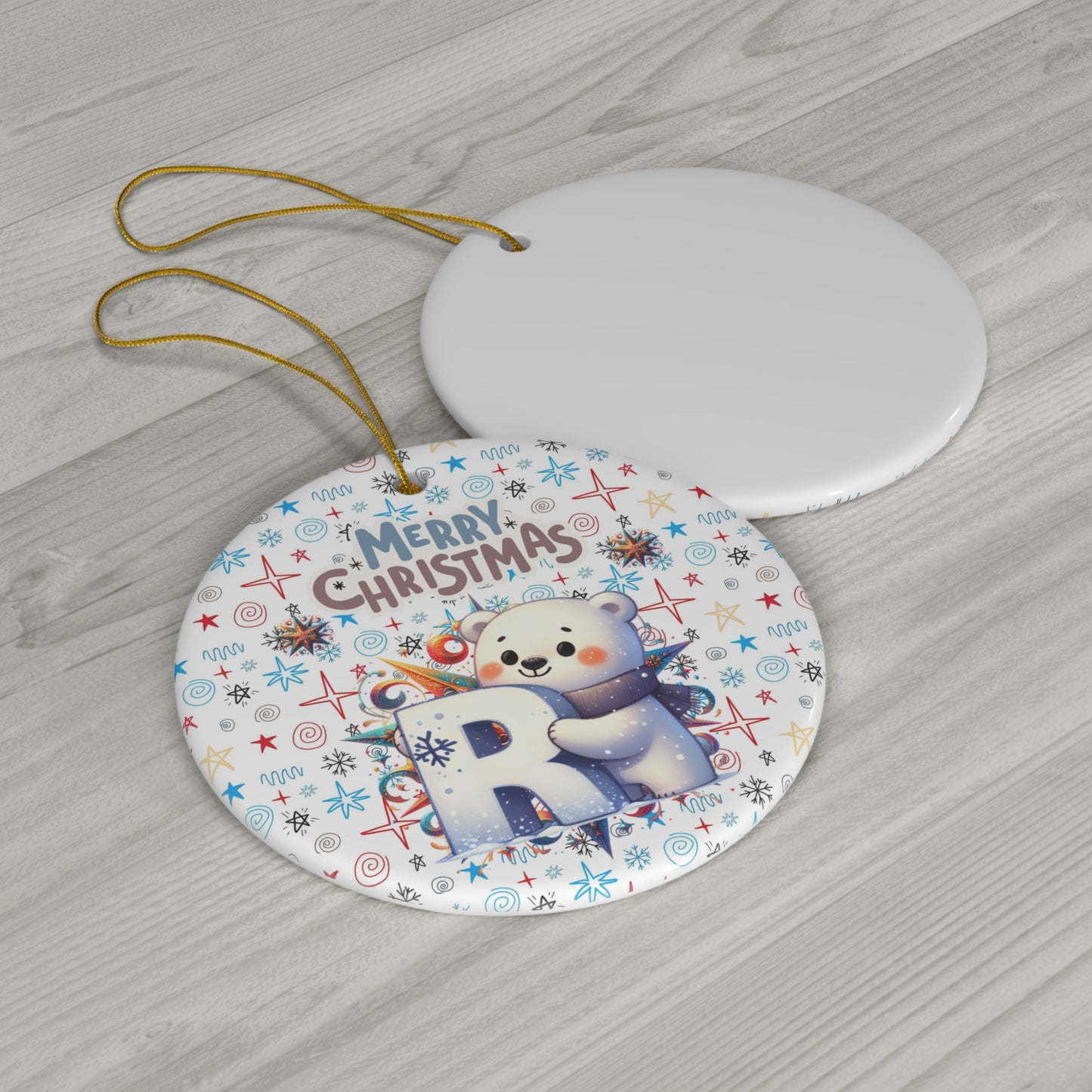 Letter R Cute Christmas Polar Bear ceramic ornament(A-Z Collection)-My Bright Side Clothing