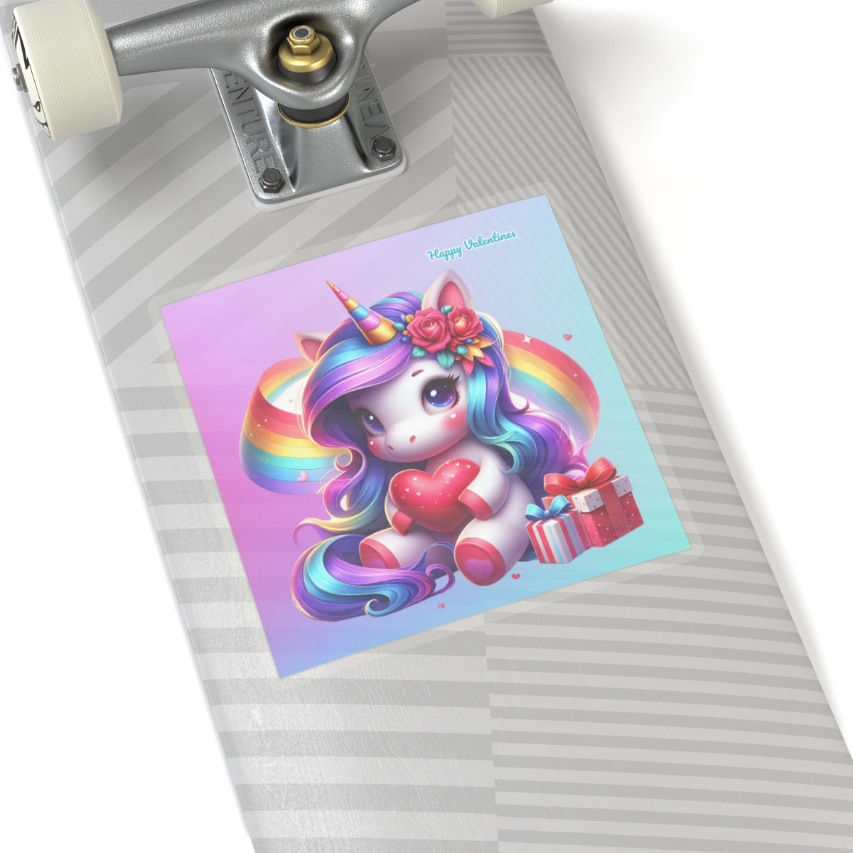 Cute Happy Valentines Rainbow Unicorn Kiss-Cut Sticker-My Bight Side Clothing