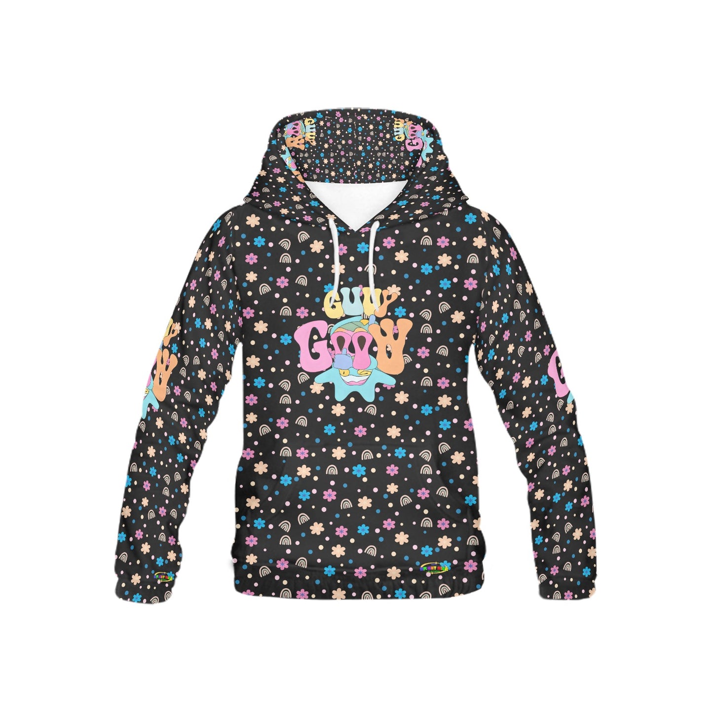 Beautiful Black Groovy Rainbow Flowers Pattern and Graphic Children's Hoodie-My Bright Side Clothing