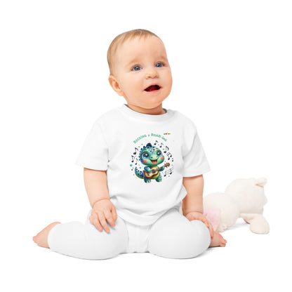 Cute Baby Dino Playing the guitar Baby T-shirt-My Bright Side Clothing