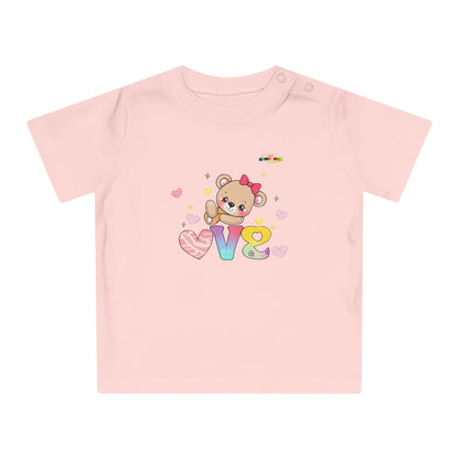 Cute Raining Love Rainbow Heart Teddy Bear Graphic Baby T-Shirt-mybrigtsideclothing.com