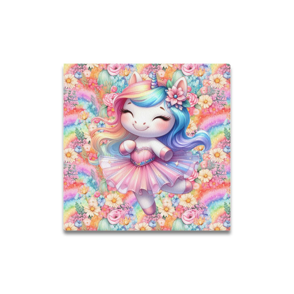 Cute colourful Flower Rainbow Baby Ballerina Unicorn graphic Canvas Print 16"x16"-My Bight Side Clothing