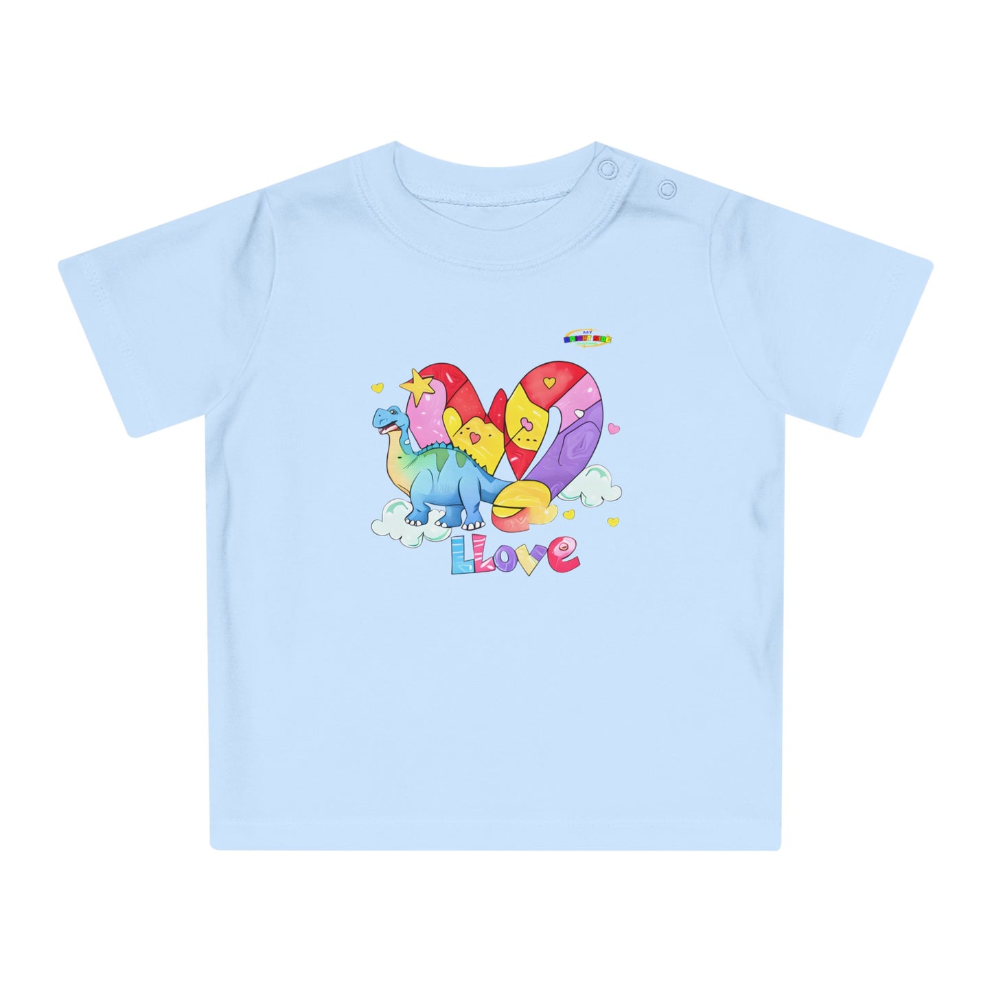 Cute Rainbow Heart Dino Graphic Baby T-Shirt-mybrigtsideclothing.com