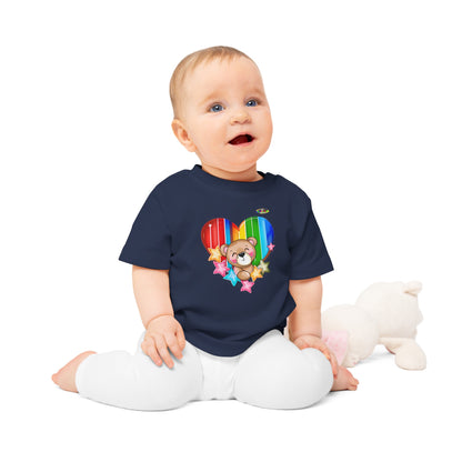 Cute Bright Love Rainbow Heart Teddy Bear Graphic Baby T-Shirt-mybrigtsideclothing.com