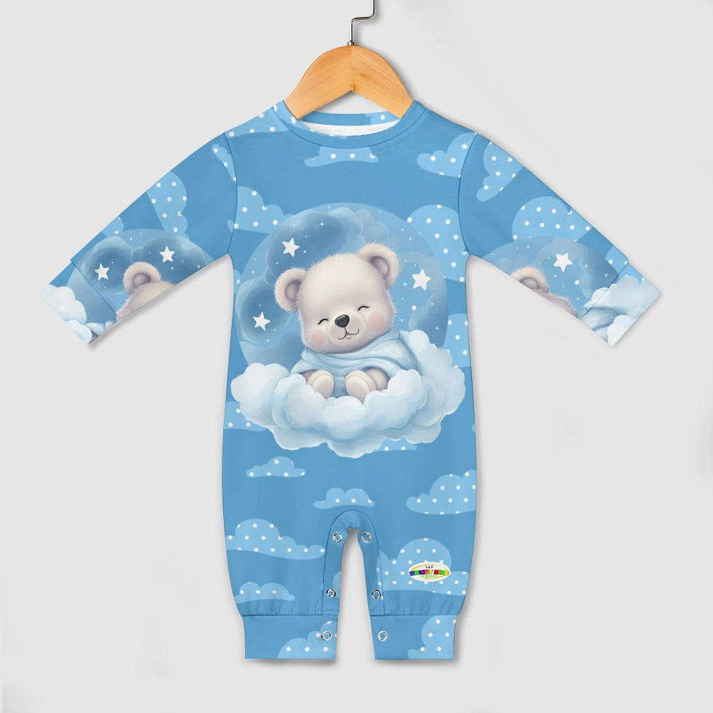 Cute Sleeping Teddy Bear and Cloud Pattern Baby Romper-My Bright Side Clothing