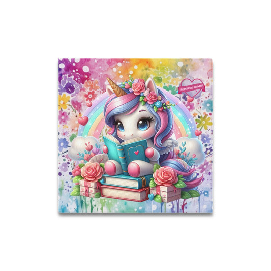 Magical Minds Cute colourful Rainbow Unicorn Reading graphic Canvas Print 16"x16"-My Bight Side Clothing