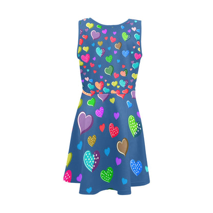 Beautiful Blue Heart Pattern Children's Sleeveless Sundress -My Bright Side Clothing