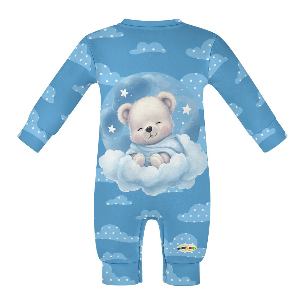 Cute Sleeping Teddy Bear and Cloud Pattern Baby Romper-My Bright Side Clothing