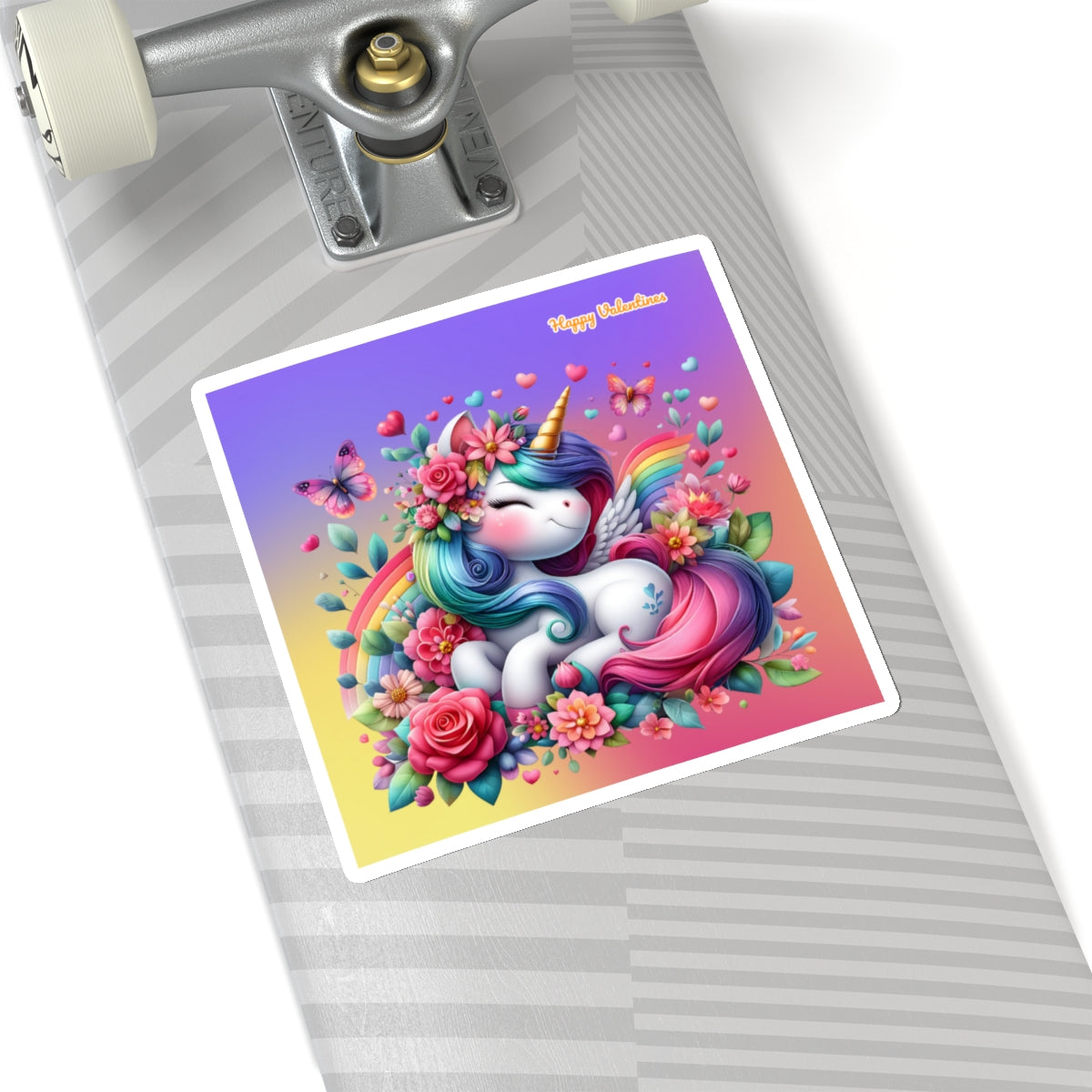 Cute Happy Valentines Rainbow Unicorn Kiss-Cut Sticker-My Bight Side Clothing