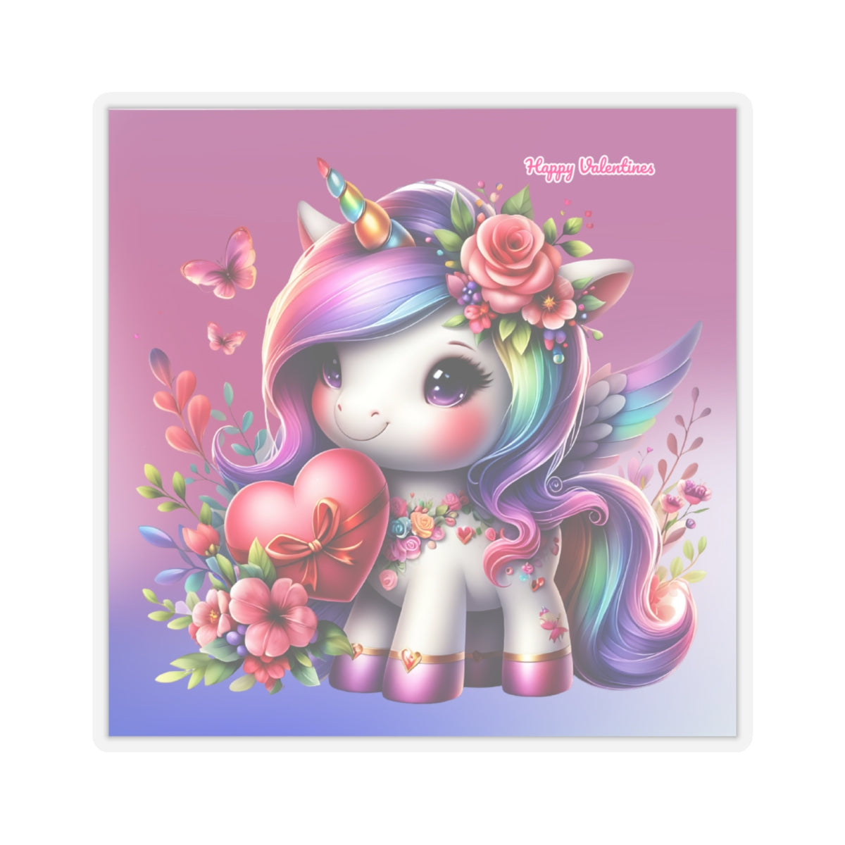 Cute Happy Valentines Rainbow Unicorn Kiss-Cut Sticker-My Bight Side Clothing