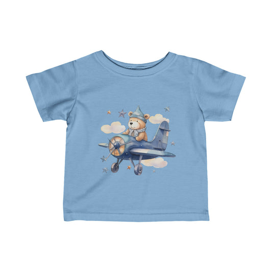 Cute Bear Flying a Airplane Infant Fine Jersey Tee-My Bright Side Clothing