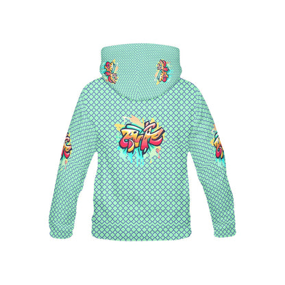 Mint Green Fun Alphabet Graffiti Pattern Children's Hoodie-My Bright Side Clothing