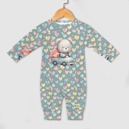 Cute Heart Pattern and Bear Driving a car Graphic  Baby Romper-My Bright Side Clothing