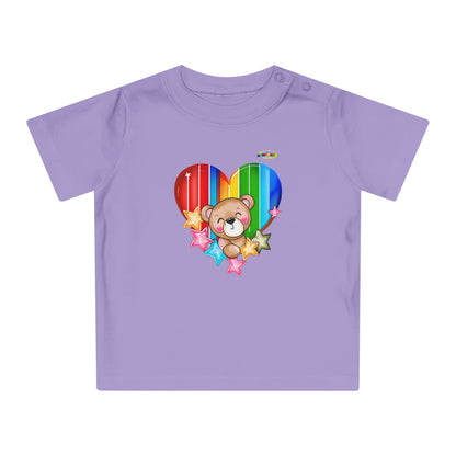 Cute Bright Love Rainbow Heart Teddy Bear Graphic Baby T-Shirt-mybrigtsideclothing.com