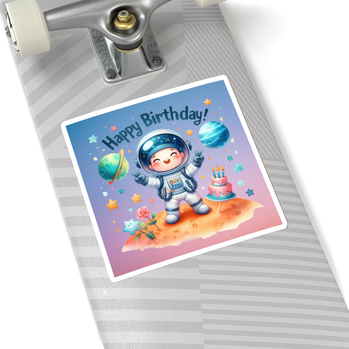 Cute Astronaut Happy Birthday Kiss-Cut Sticker-My Bright Side Clothing