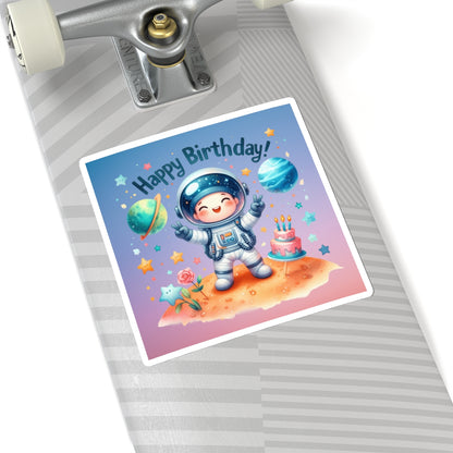 Cute Astronaut Happy Birthday Kiss-Cut Sticker-My Bright Side Clothing