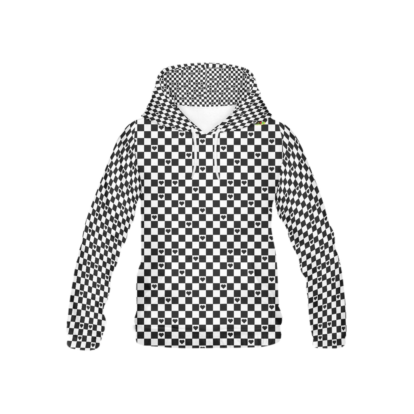 Black and White checkered Heart Pattern and Graphic Children's Hoodie-My Bright Side Clothing