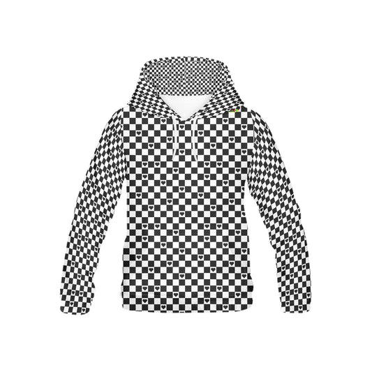 Black and White checkered Heart Pattern and Graphic Children's Hoodie-My Bright Side Clothing