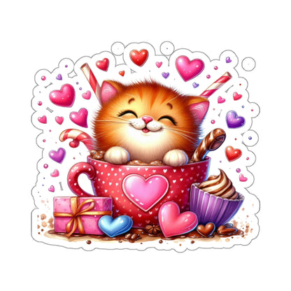 Cute and Sweet Little Cup of Love Kitten Valentines -Kiss-Cut Sticker-My Bright Side Clothing