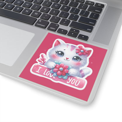 Cute and Sweet Happy Valentines Kitten-Kiss-Cut Sticker-My Bright Side Clothing