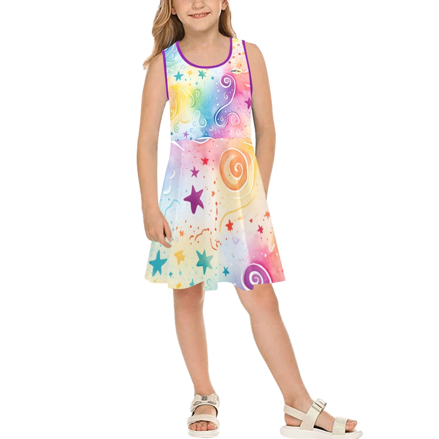 Beautiful Rainbow Pastel Swirls Children's Sleeveless Sundress  -My Bright Side Clothing