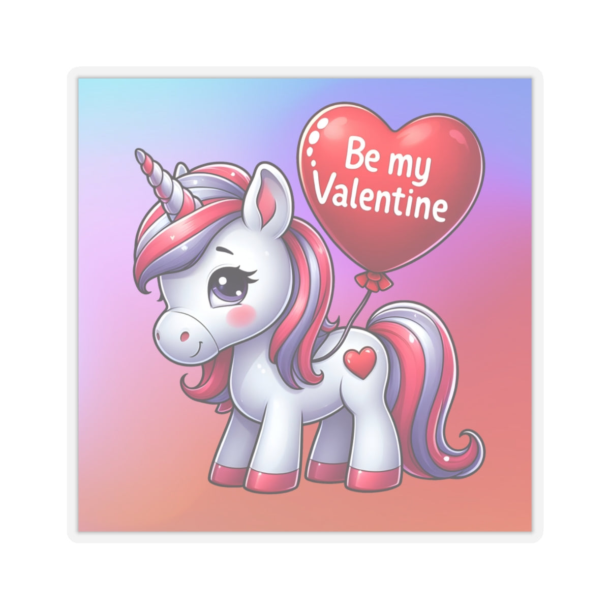 Cute and Sweet Rainbow Unicorn Happy Valentine Kiss Cut Sticker --My Bright Side Clothing