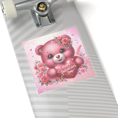 Cute Pink Teddy Bear Valentines Kiss-Cut Sticker-My Bright Side Clothing