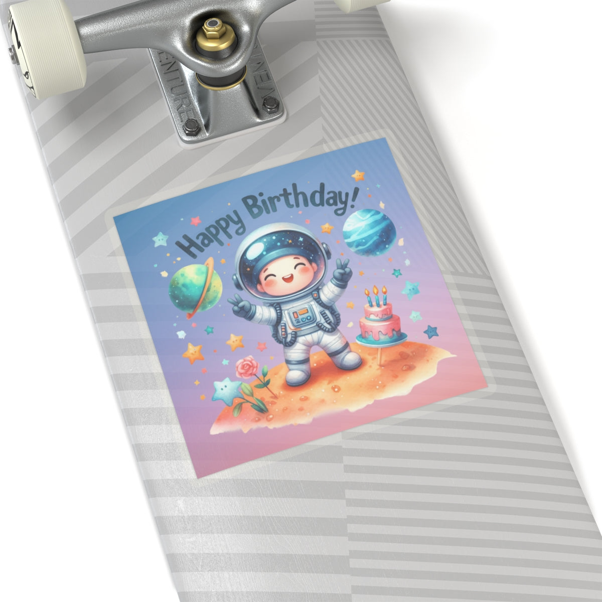 Cute Astronaut Happy Birthday Kiss-Cut Sticker-My Bright Side Clothing