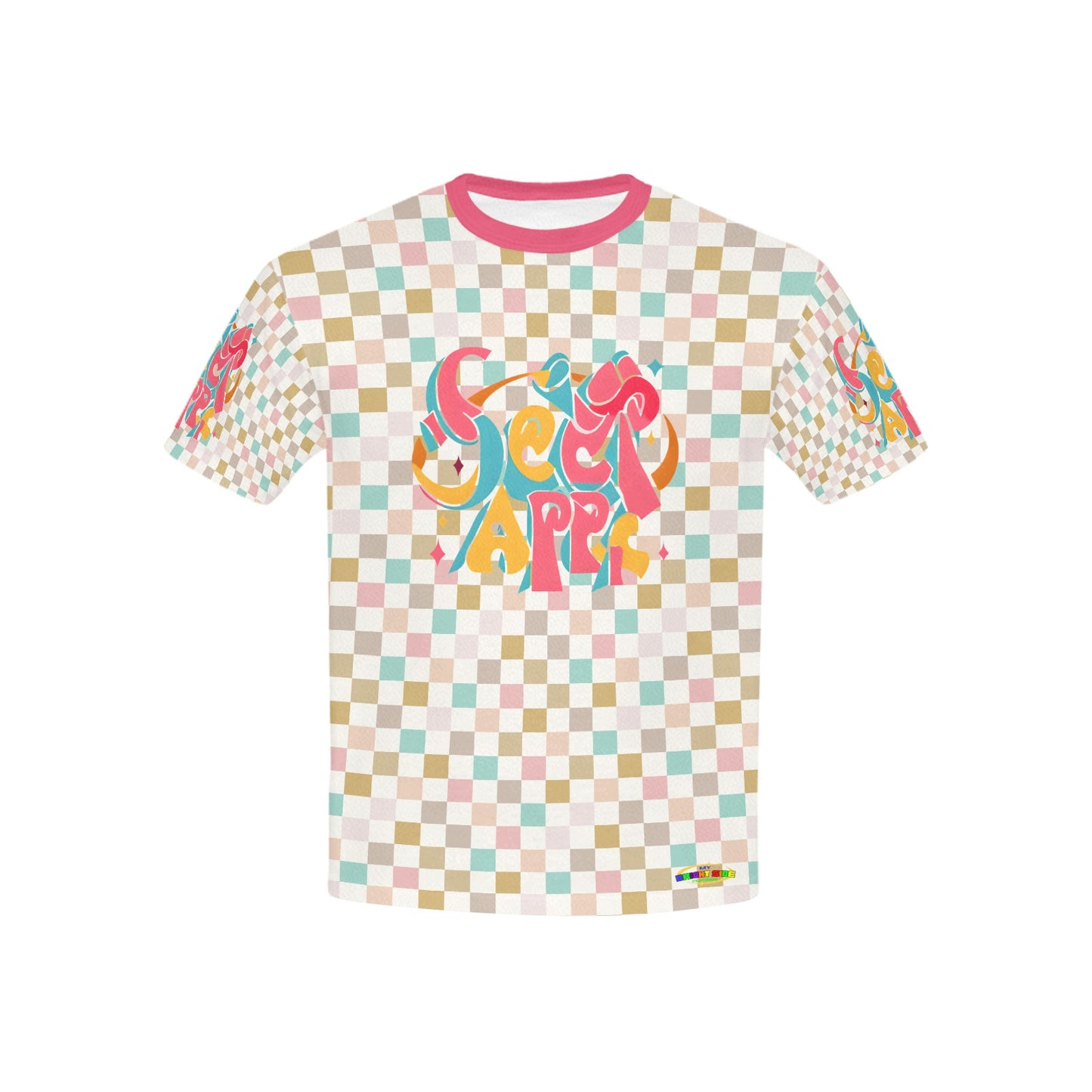 Pastel Retro Checkered Pattern and Logo Children's T-shirt -My Bright Side Clothing