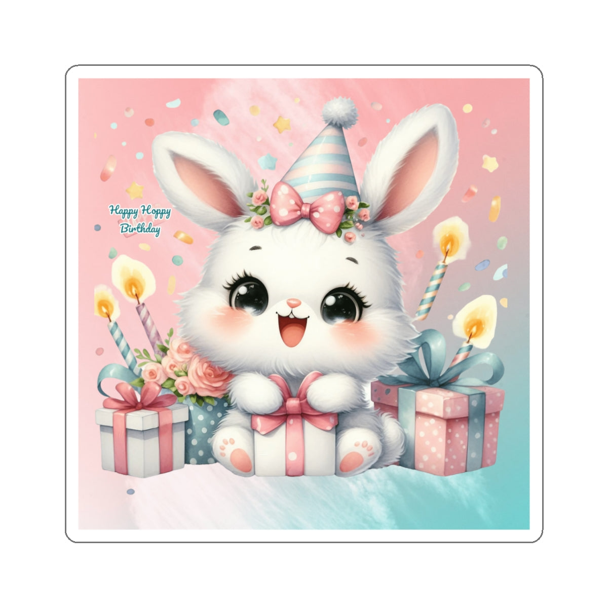 Cute Bunny Happy Birthday Kiss-Cut Sticker-My Bright Side Clothing