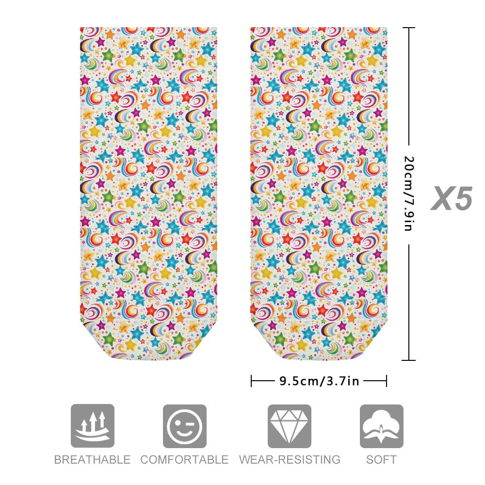 Star Rainbow Pattern Children's Comfortable Socks -5 Pairs -MyBrightSideClothing