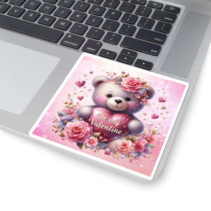 Cute Pink Teddy Bear Valentines Kiss-Cut Sticker-My Bright Side Clothing