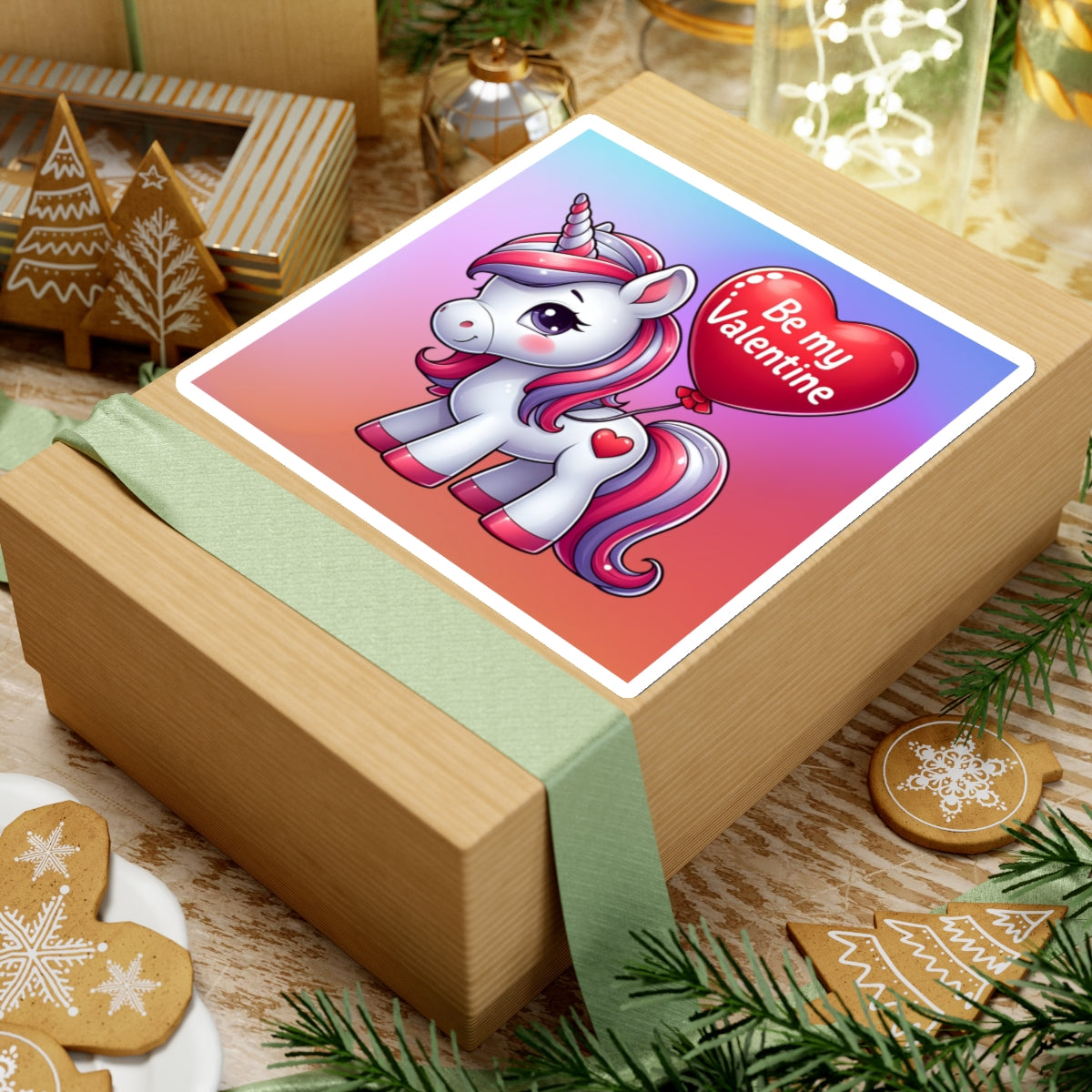 Cute and Sweet Rainbow Unicorn Happy Valentine Kiss Cut Sticker --My Bright Side Clothing