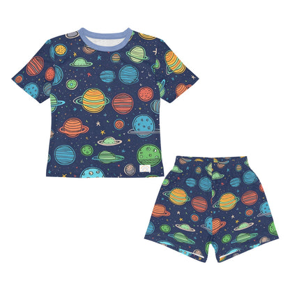 Toddler Boys Short Pajama Set Space & Planets Navy