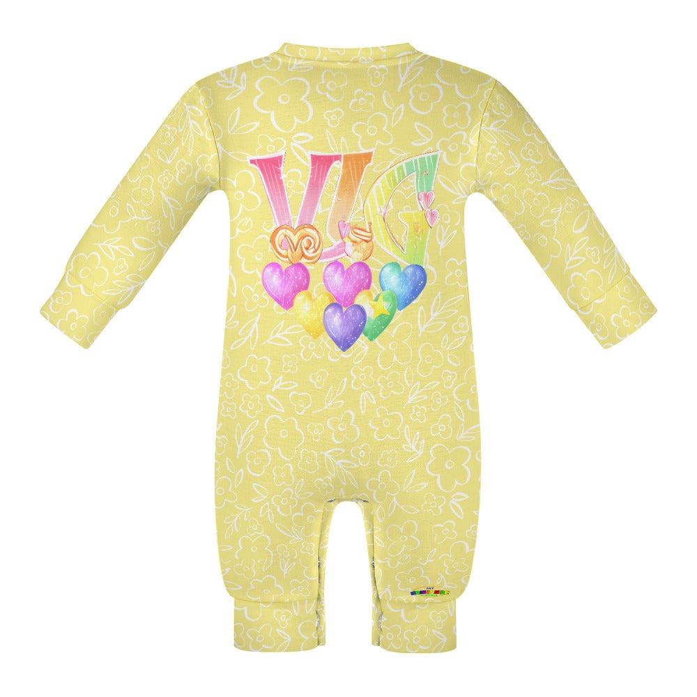 Cute Pastel Yellow Loving Large Graphic Baby Romper-mybrightsideclothing.com