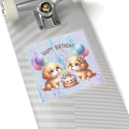 Cute Puppies Happy Birthday Kiss-Cut Sticker-My Bright Side Clothing