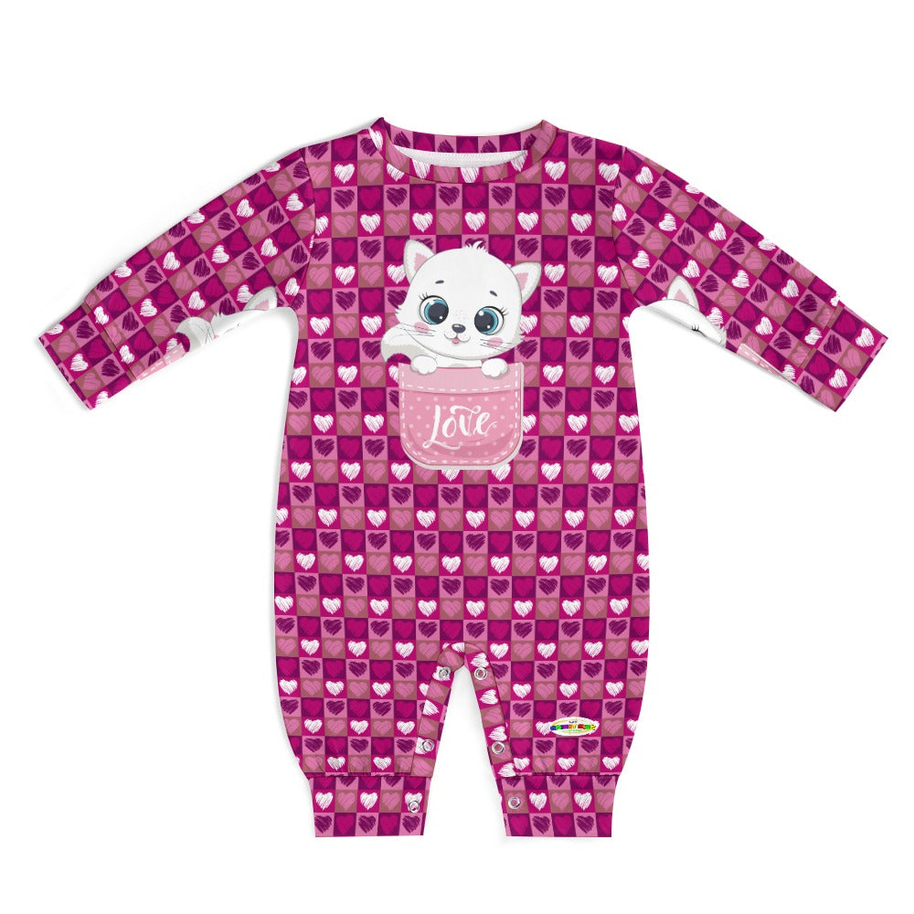 Cute Heart Pattern Love Baby Kitten Pocket Friend Baby Romper-My Bright Side Clothing