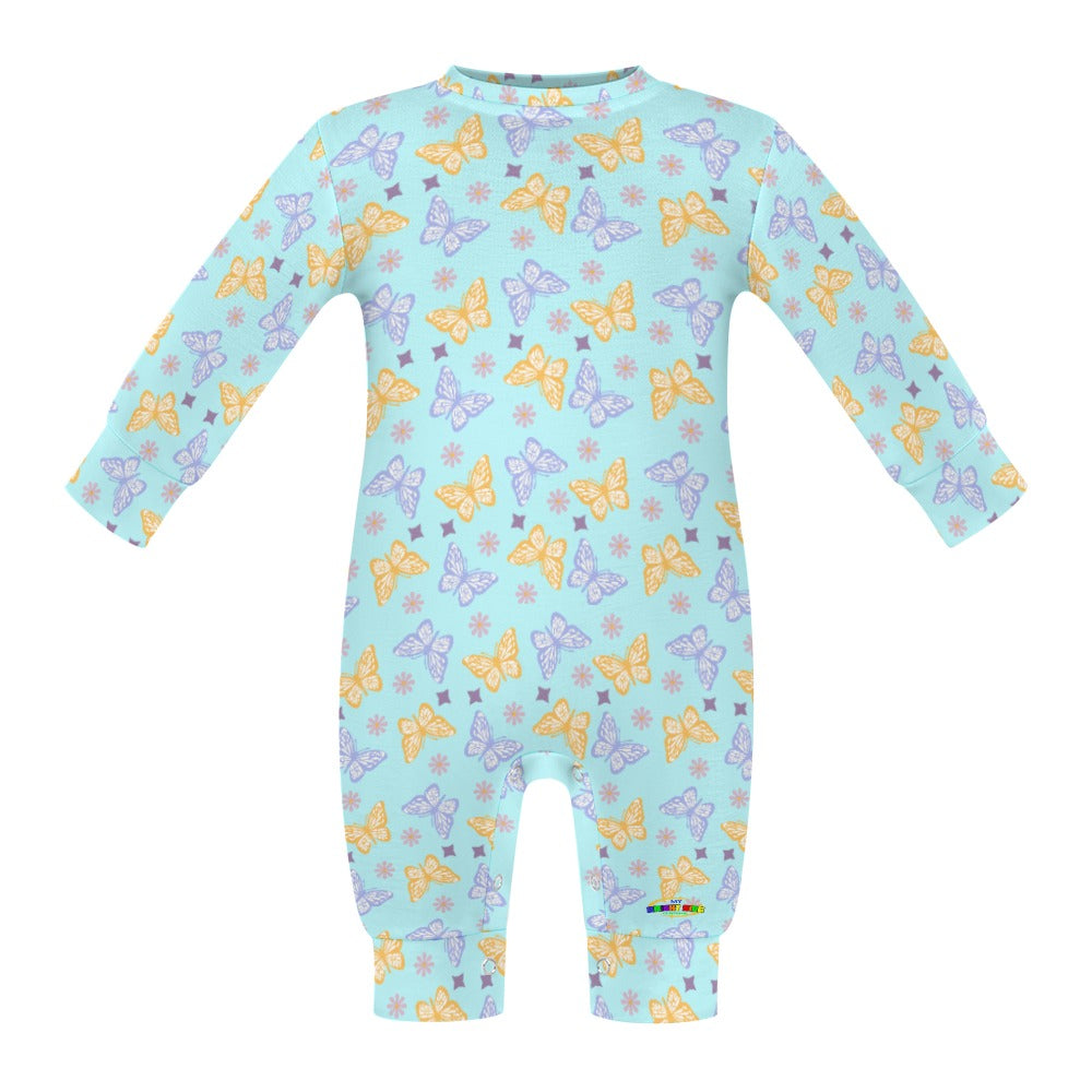 Cute Pastel Blue, Purple and Yellow Butterfly Pattern Baby Romper-My Bright Side Clothing