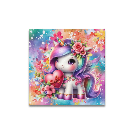 Magical colourful Rainbow Heart Unicorn Canvas Print 16"x16"-My Bight Side Clothing