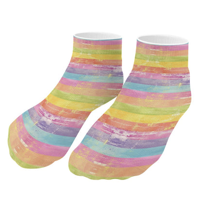 Grunge Pastel Strip Rainbow Pattern Children's Comfortable Socks -5 Pairs -MyBrightSideClothing