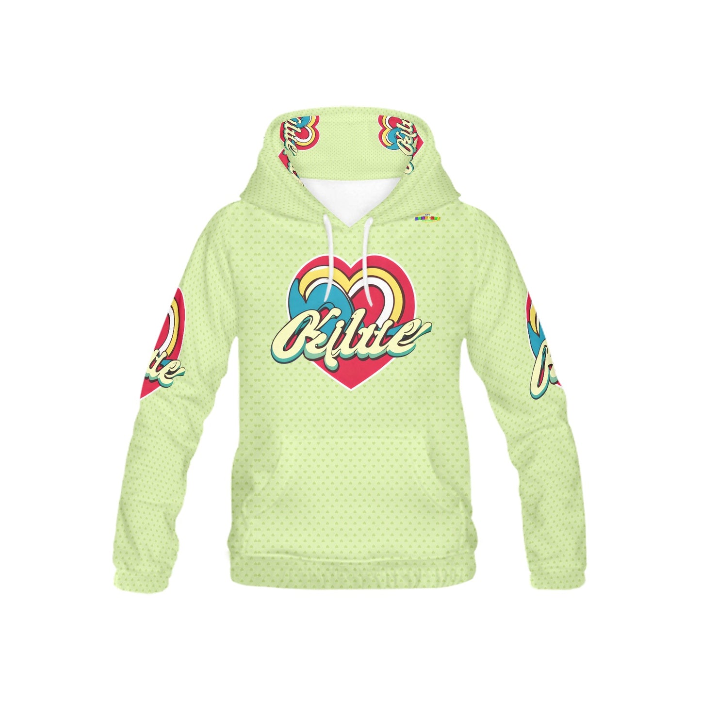 Pastel green and red Heart Pattern and Graphic Children's Hoodie-My Bright Side Clothing