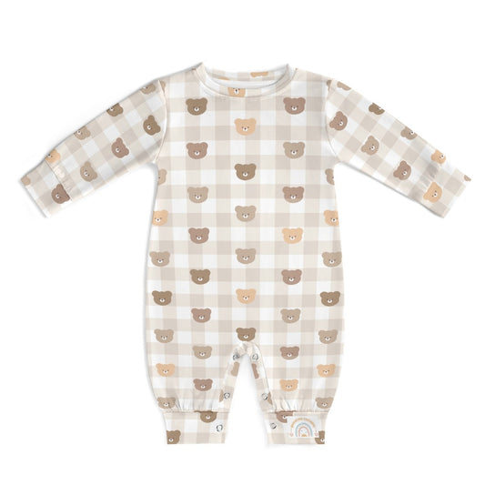 Cute Brown Bear Hugs Pattern Baby Romper Neutral