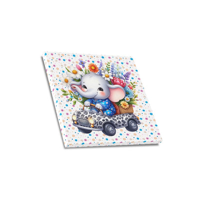 Cute colourful Flower Baby Elephant in a toy car graphic Canvas Print 16"x16"-My Bight Side Clothing