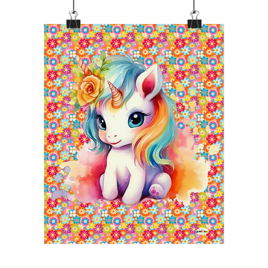 Beautiful Flower Unicorn Graphic and Pattern Matte Vertical Poster-My Bright Side Clothing